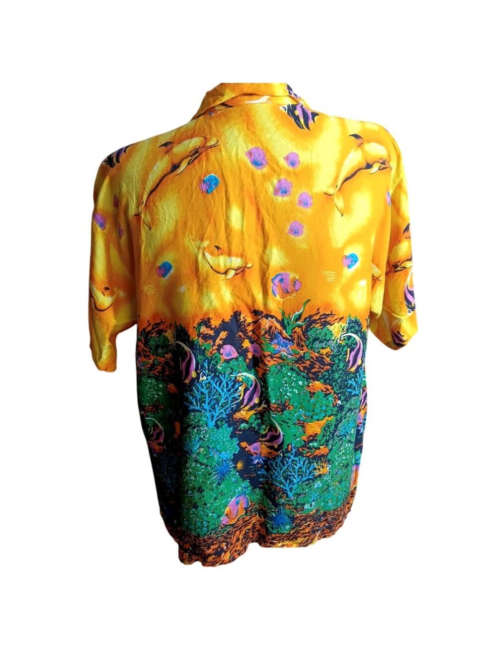 True Vintage Hawaiian Shirt XL Rayon Ocean-Themed Dolphins & Fish Print